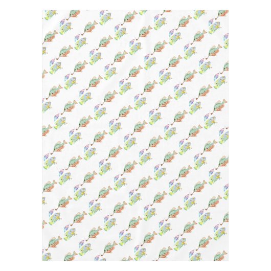 魚 – Two Fish Art水彩のプリント絵画。 テーブルクロス (正面)