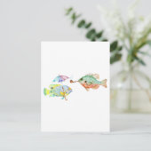 魚 – Two Fish Art水彩のプリント絵画。 ポストカード (スタンド正面)