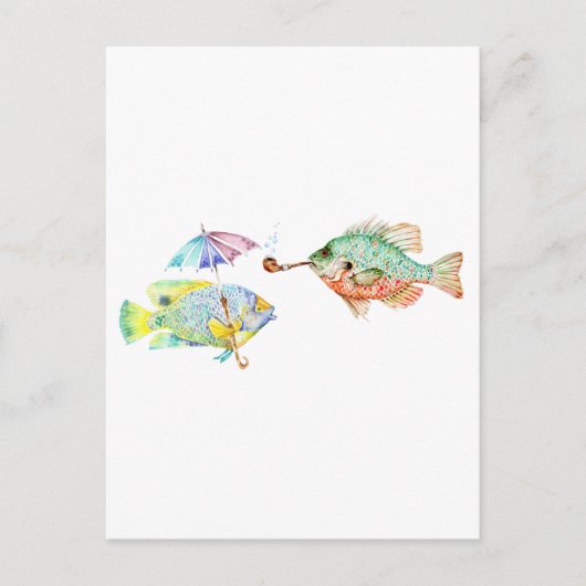 魚 – Two Fish Art水彩のプリント絵画。 ポストカード (正面)