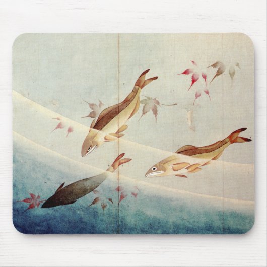 鮎,北斎鮎，北斎，芸術 マウスパッド (正面)