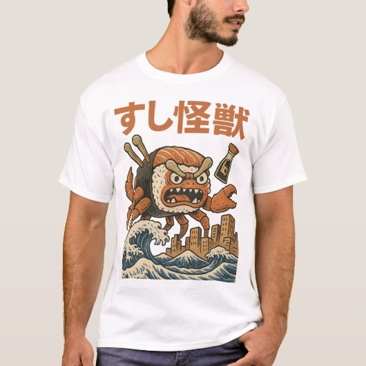 鮨怪獣 – 日本のレトロアート Tシャツ (正面)