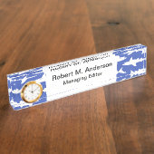 鮫おもしろいな青の学校および白い デスクネームプレート (側面)