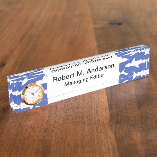 鮫おもしろいな青の学校および白い デスクネームプレート (側面)