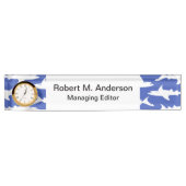 鮫おもしろいな青の学校および白い デスクネームプレート (正面)