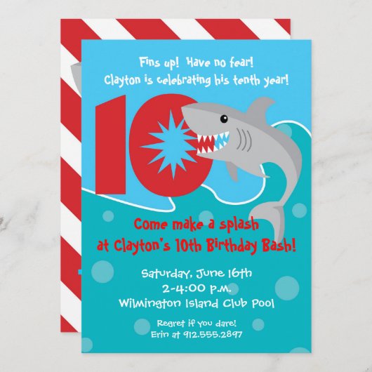 鮫のかみ傷は第10誕生会を誘います 招待状 (正面/裏面)
