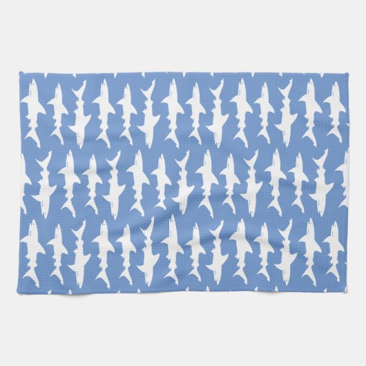 鮫のゲラ/ビーチハウスの青の学校 キッチンタオル (横)