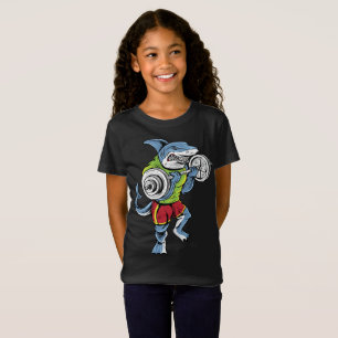鮫のフィットネスのおもしろいなワイシャツの虹動物のトレーニング Tシャツ