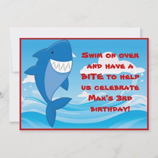 鮫のプールを囲んでのパーティの誕生日の招待状 招待状 (裏面)