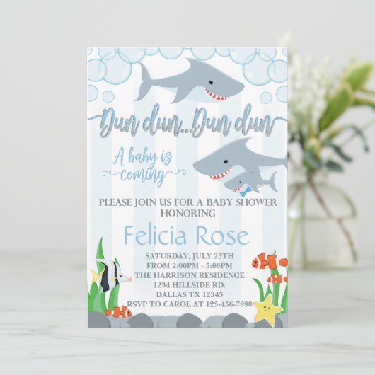 鮫のベビーシャワーの招待状の招待の男の子 招待状 (スタンド正面)