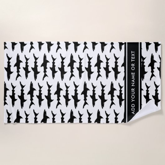 鮫の学校はあなた自身の文字を加えます ビーチタオル (正面)