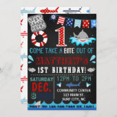 鮫の最初誕生日の招待 招待状 (正面/裏面)