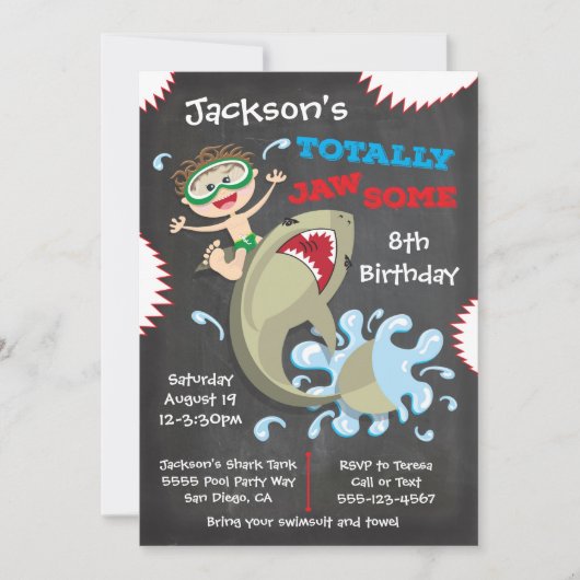 鮫の誕生日のプールのパーティの招待状 招待状 (正面)