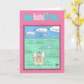 鮫の遅れてバースデー・カードを持つ泳ぐ人 カード (黄色い花)