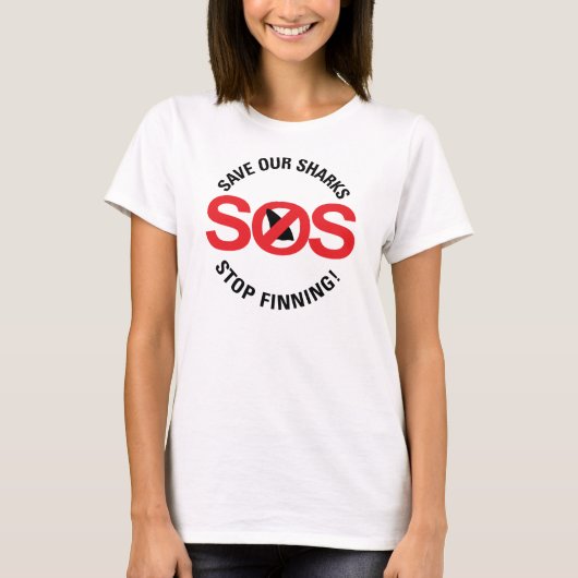 鮫停止Finningの私達の女性の基本的なTシャツを救って下さい Tシャツ (正面)