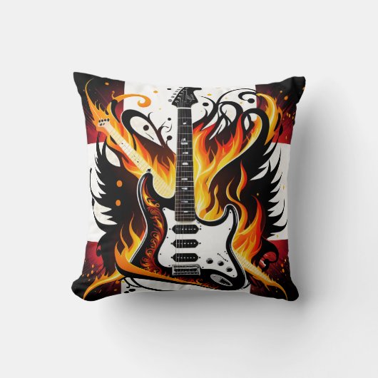 鮮はっきりしたやかな色のギターデザイン クッション (正面)
