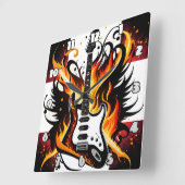 鮮はっきりしたやかな色のギターデザイン スクエア壁時計 (傾斜)