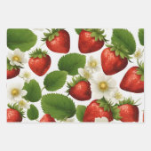 鮮やかいちご葉と花 ラッピングペーパーシート (正面3)