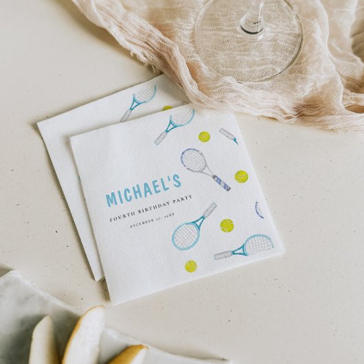 鮮やかおもしろいテニス誕生日紙ナプキン スタンダードカクテルナプキン