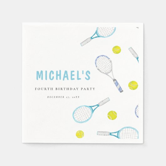 鮮やかおもしろいテニス誕生日紙ナプキン スタンダードカクテルナプキン (正面)
