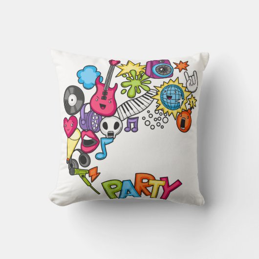 鮮やかかわいい音楽パーティードードルアート クッション (正面)