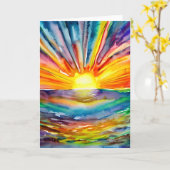 鮮やかかわいらしカラフルの夕日 カード (黄色い花)