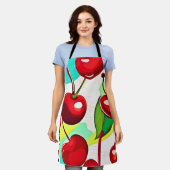 鮮やかさくらんぼパターン エプロン (着用した状態)