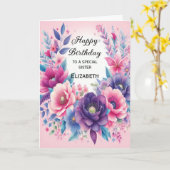 鮮やかでかわいいピンクパープルブルーの花 カード (黄色い花)