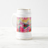 鮮やかでカラフルでファンキーで抽象的でガーリーな蝶CH ビールジョッキ (正面左)