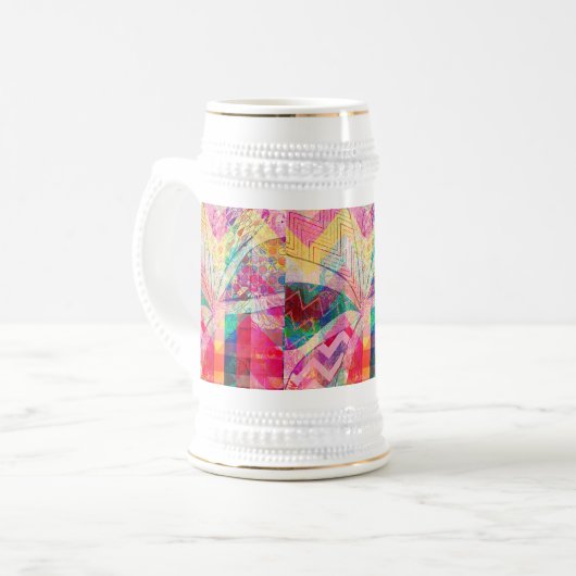 鮮やかでカラフルでファンキーで抽象的でガーリーな蝶CH ビールジョッキ (正面左)