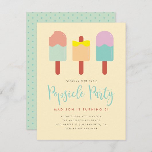 鮮やかでカラフルなアイスキャンデーのパーティーの夏の誕生日 インビテーションポストカード (正面/裏面)