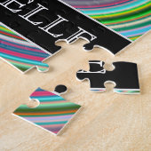 鮮やかでカラフルな円かリングパターン + 名前 ジグソーパズル (側面)