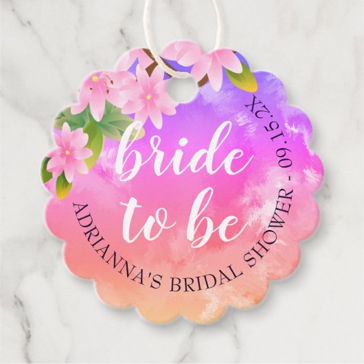 鮮やかでカラフルな楽しい「花嫁になる人」ブライダルシャワー フェイバータグ (正面)