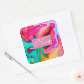 鮮やかでモダンな大理石の水彩画は個人化なります スクエアシール (封筒)