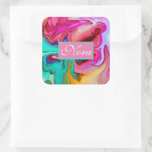 鮮やかでモダンな大理石の水彩画は個人化なります スクエアシール (バッグ)