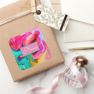 鮮やかでモダンな大理石の水彩画は個人化なります スクエアシール