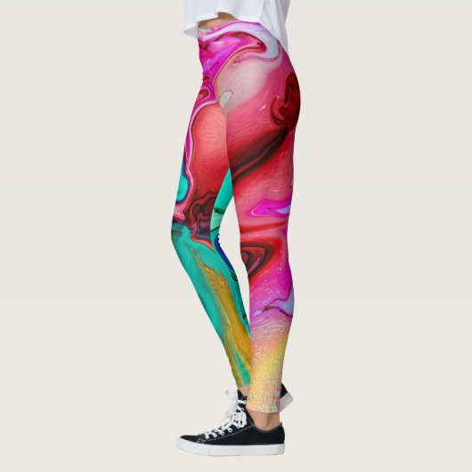 鮮やかでモダンな大理石の水彩画 レギンス (左)