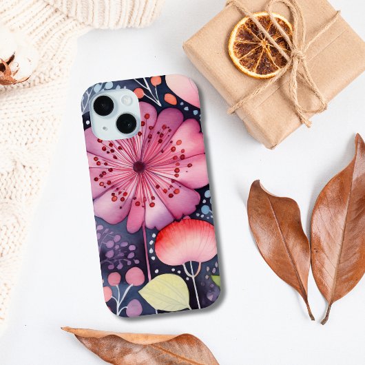鮮やかで個性的なピンクの花の水彩ボホー Case-Mate iPhoneケース
