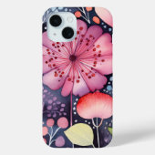 鮮やかで個性的なピンクの花の水彩ボホー Case-Mate iPhoneケース (裏面)