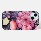 鮮やかで個性的なピンクの花の水彩ボホー Case-Mate iPhoneケース (裏面 (横))