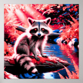 鮮やかで可愛いウッドランドアライグマ赤い自然シーン ポスター (正面)