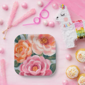 鮮やかで大胆な花を飾った明るい ブライダルシャワー ペーパープレート (パーティー)