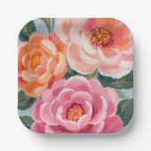 鮮やかで大胆な花を飾った明るい ブライダルシャワー ペーパープレート (正面)