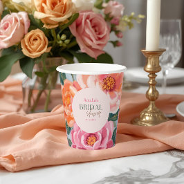 鮮やかで大胆な花を飾った明るい ブライダルシャワー 紙コップ