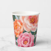 鮮やかで大胆な花を飾った明るい ブライダルシャワー 紙コップ (裏面)