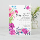 鮮やかで大胆な花柄でダブル祝賀バースデー 招待状 (スタンド正面)