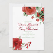 鮮やかで赤い水彩画は、結婚式招待状上がりました 招待状 (正面)