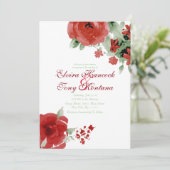 鮮やかで赤い水彩画は、結婚式招待状上がりました 招待状 (スタンド正面)