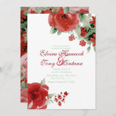 鮮やかで赤い水彩画は、結婚式招待状上がりました 招待状 (正面/裏面)