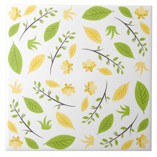 鮮やかで風通しの良い春の植物パターン タイル (正面)