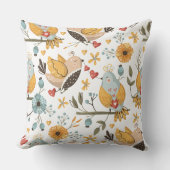 鮮やかで魅力的な鳥と花のモチーフ クッション (正面)